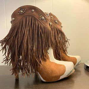 Women's 7.5 Sam Edleman Calf Hair Fringe Booties